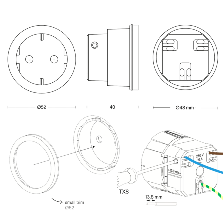 ROND 2.0 stopcontact inbouw type F socket randaarding randaarde Nederland afmetingen - rond io De Oude Schakelaar