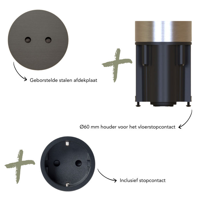 ROND 2.0 vloerstopcontact stopcontact geborsteld canon de fusil dark inclusief houder